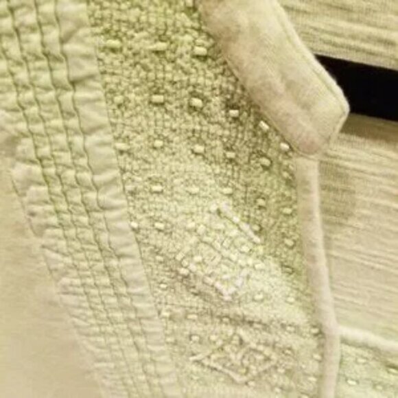 CHICO'S size 2 lime green blouse with roll tab sleeves and beaded bodice - Picture 3 of 4